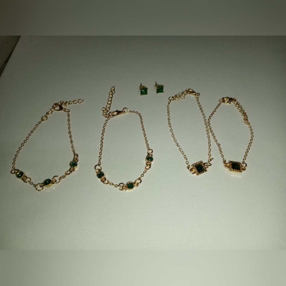 Elegant Gold and Green Minimalist Bracelets